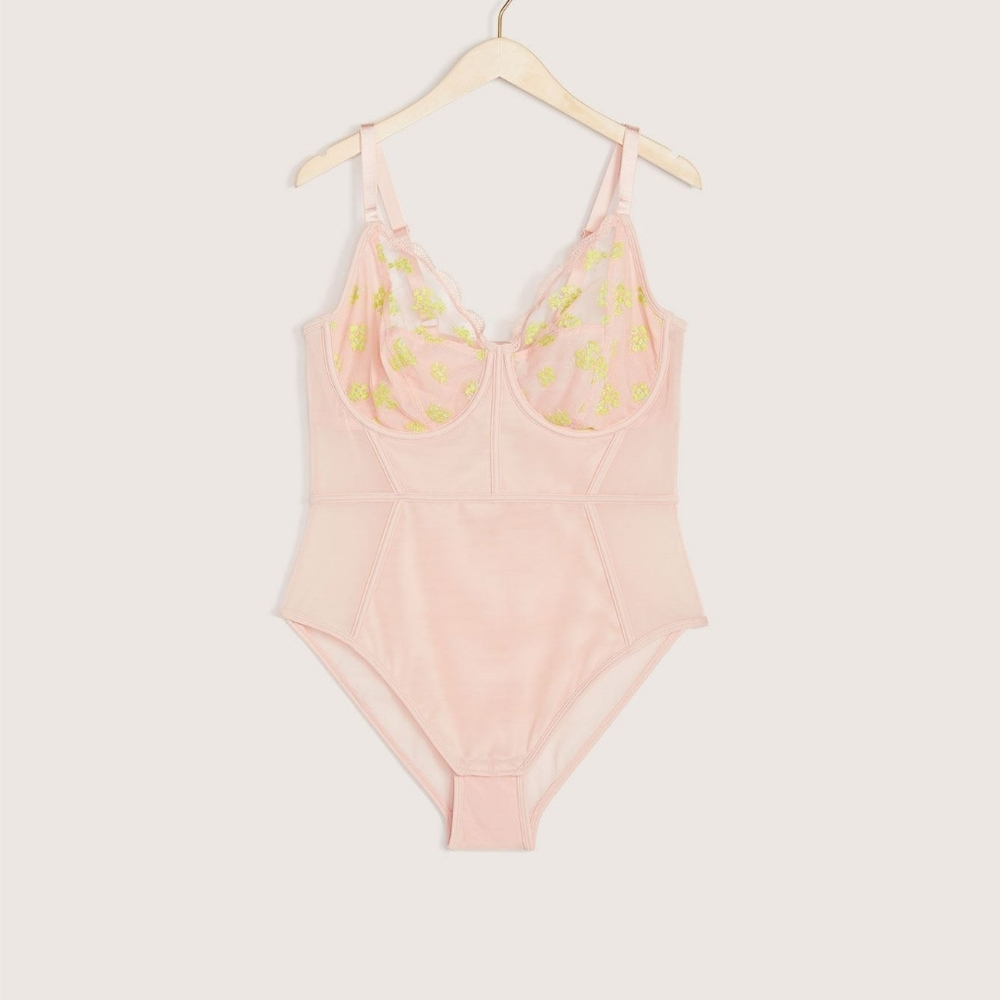 Contrast embroidered mesh body suit